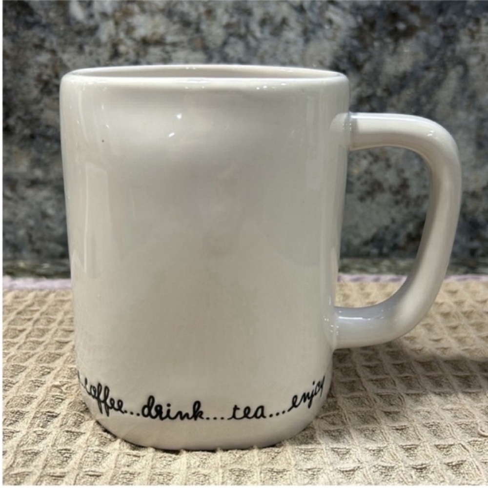 Rae Dunn 16 oz Mug “Coffee Drink Tea Enjoy” Script Bottom NWT